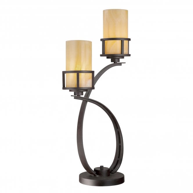 KYLE rustic table lamp with curved bronze candle holder base with butterscotch onyx candle like shades