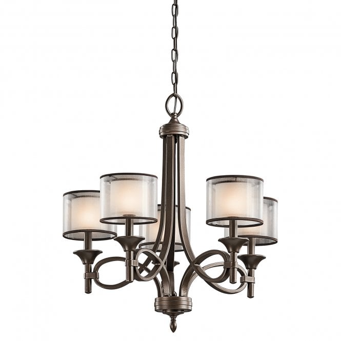 LACEY modern 5lt chandlier in bronze with mesh screen and opal inner glass shades