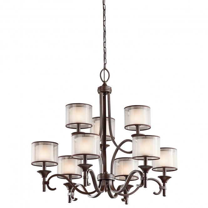 LACEY modern 9lt chandlier in bronze with mesh screen and opal inner glass shades
