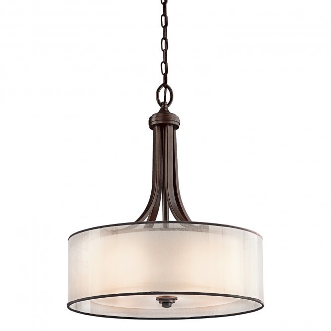 LACEY modern ceiling pendant in bronze with mesh screen and opal inner glass shade