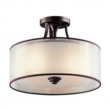 LACEY modern semi flush ceiling light in bronze with mesh screen and opal inner glass shade
