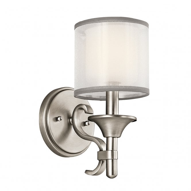 LACEY modern wall light in antique pewter with mesh screen and opal inner glass shade