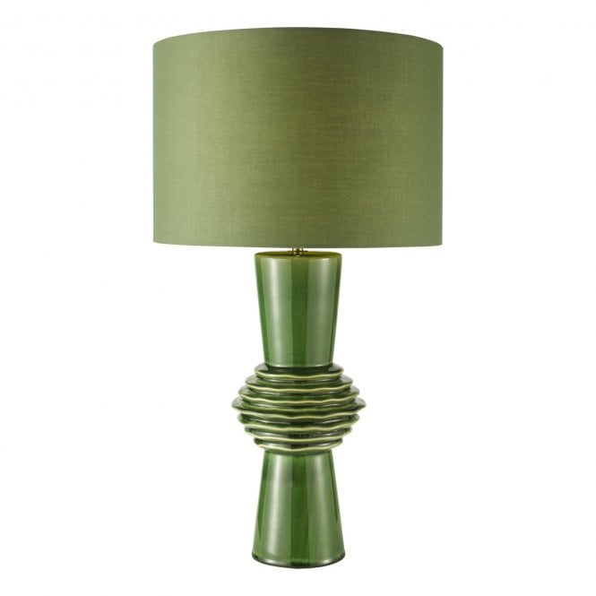 Lagle Table Lamp - Green Ceramic Base with Cotton Drum Shade