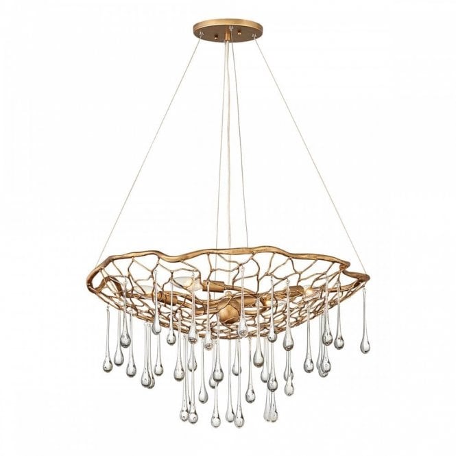 LAGUNA 4 Light Ceiling Pendant Light Burnished Gold with Crystal Drops