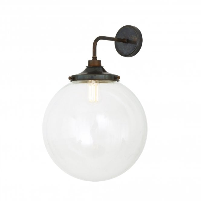 LAGUNA bathroom wall light in antique brass with clear glass globe