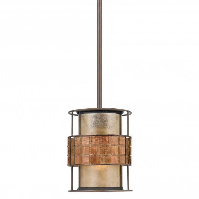 LAGUNA decorative rustic mini ceiling pendant with mosaic tile band with taupe mica inner shade