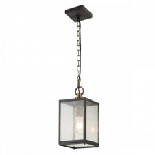 LAHDEN Chain Pendant Lantern in Aged Zinc with Seeded Glass