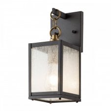 LAHDEN Small Outdoor Wall Lantern in Aged Zinc with Seeded Glass
