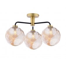 LAINEY 3 Light Semi-Flush | Matt Black, Antique Brass, Champagne Dimpled Glass