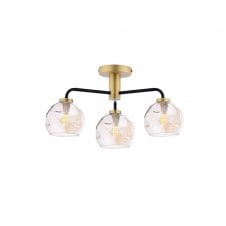 LAINEY 3 Light Semi-Flush | Matt Black, Antique Brass & Champagne Organic Glass