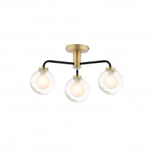 LAINEY 3 Light Semi-Flush | Matt Black, Antique Brass, Clear & Opal Glass