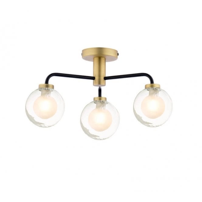 LAINEY 3 Light Semi-Flush | Matt Black, Antique Brass, Clear & Opal Glass