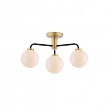 LAINEY 3 Light Semi-Flush | Matt Black, Antique Brass & Opal Glass