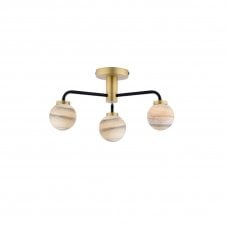 LAINEY 3 Light Semi-Flush | Matt Black, Antique Brass & Planet Glass