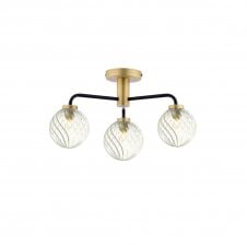 LAINEY 3 Light Semi-Flush | Matt Black, Antique Brass & Twisted Closed Glass