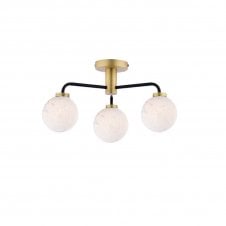 LAINEY 3 Light Semi-Flush | Matt Black, Antique Brass & White Confetti Glass