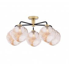 LAINEY 5 Light Semi-Flush | Matt Black, Antique Brass & Champagne Dimpled Glass