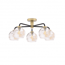LAINEY 5 Light Semi-Flush | Matt Black, Antique Brass & Champagne Organic Glass