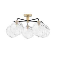 LAINEY 5 Light Semi-Flush | Matt Black, Antique Brass & Clear Dimpled Glass