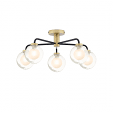 LAINEY 5 Light Semi-Flush | Matt Black, Antique Brass, Clear & Opal Glass