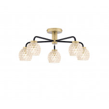 LAINEY 5 Light Semi-Flush | Matt Black, Antique Brass & Dimpled Glass