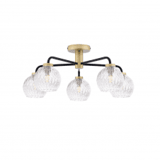 LAINEY 5 Light Semi-Flush | Matt Black, Antique Brass & Glass with Inner Wire