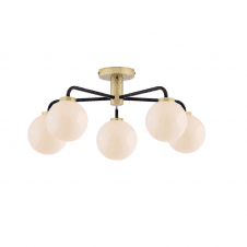LAINEY 5 Light Semi-Flush | Matt Black, Antique Brass & Opal Glass