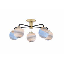 LAINEY 5 Light Semi-Flush | Matt Black, Brass & Planet Glass (Large)