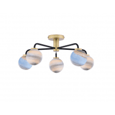 LAINEY 5 Light Semi-Flush | Matt Black, Antique Brass & Planet Glass (Small)