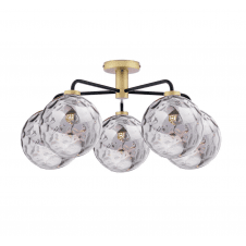 LAINEY 5 Light Semi-Flush | Matt Black, Antique Brass & Smoked Dimpled Glass