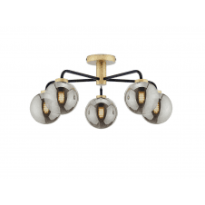LAINEY 5 Light Semi-Flush finished in Matt Black, Antique Brass with Smoked Glass