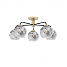 LAINEY 5 Light Semi-Flush | Matt Black, Antique Brass & Smoked Organic Glass