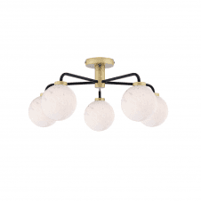 LAINEY 5 Light Semi-Flush | Matt Black, Antique Brass & White Confetti Glass