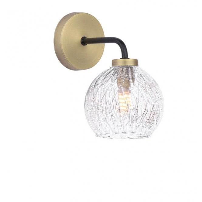 LAINEY Wall Light | Matt Black, Antique Brass & Clear Glass With Inner Wire Detail
