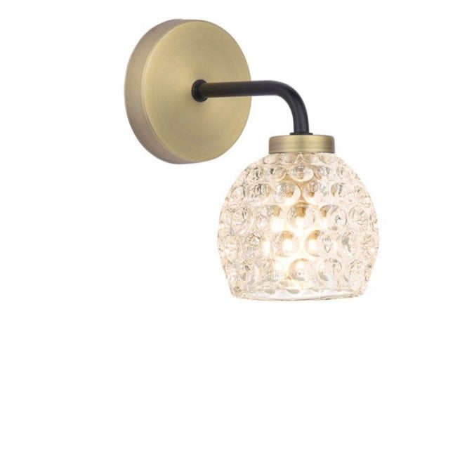 LAINEY Wall Light | Matt Black, Antique Brass & Dimpled Style Glass