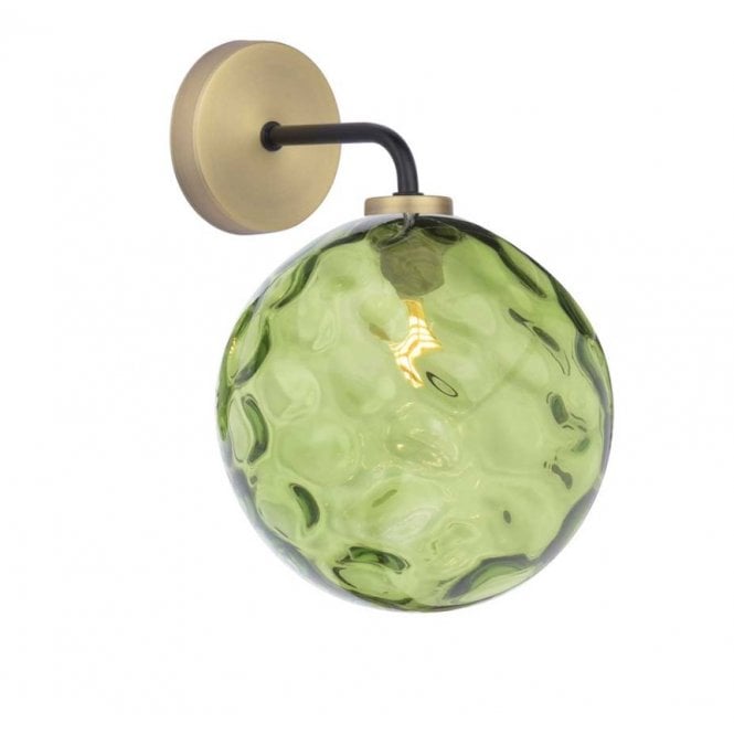 LAINEY Wall Light | Matt Black, Antique Brass, Green Dimpled Glass Shade