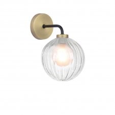 LAINEY Wall Light | Matt Black, Antique Brass, Opal & Clear Ribbed Glass Shade