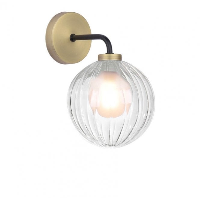 LAINEY Wall Light | Matt Black, Antique Brass, Opal & Clear Ribbed Glass Shade