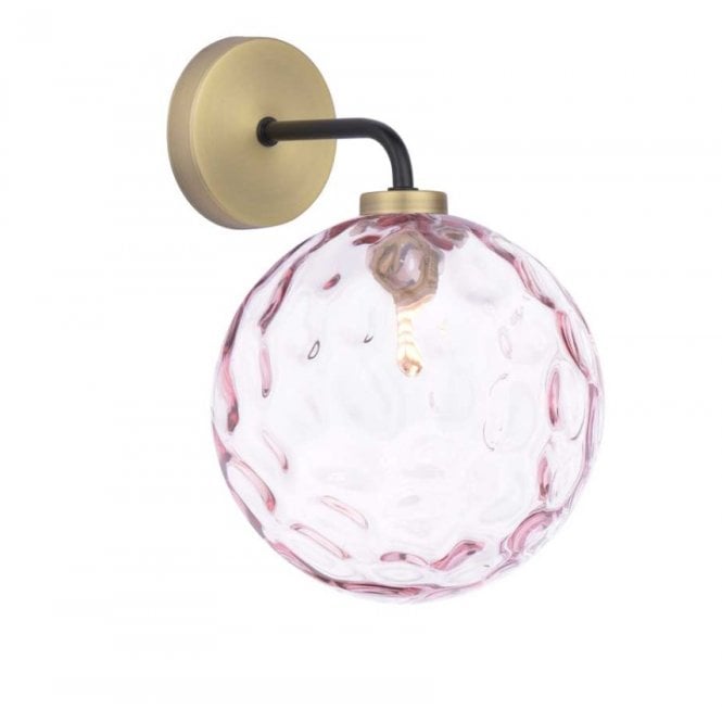 LAINEY Wall Light | Matt Black, Antique Brass, Pink Dimpled Glass