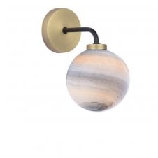LAINEY Wall Light | Matt Black, Antique Brass & Planet Style Glass (10cm)