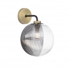LAINEY Wall Light | Matt Black, Antique Brass, Smoked & Clear Ribbed Glass Shade (15cm)