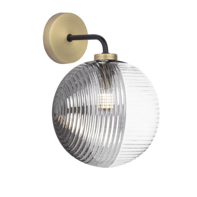 LAINEY Wall Light | Matt Black, Antique Brass, Smoked & Clear Ribbed Glass Shade (15cm)