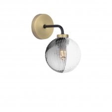 LAINEY Wall Light | Matt Black, Antique Brass, Smoked & Clear Ribbed Glass Shade