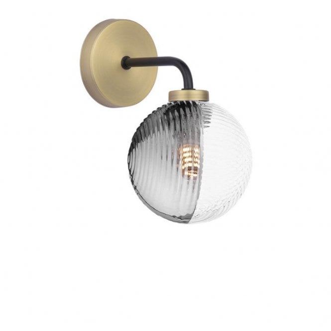 LAINEY Wall Light | Matt Black, Antique Brass, Smoked & Clear Ribbed Glass Shade