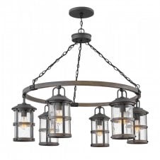 LAKEHOUSE 6 Light Outdoor Chandelier in Aged Zinc with Seeded Glass