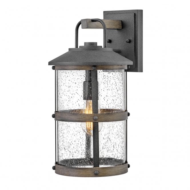 LAKEHOUSE Medium Wall Lantern in Aged Zinc with Seeded Glass
