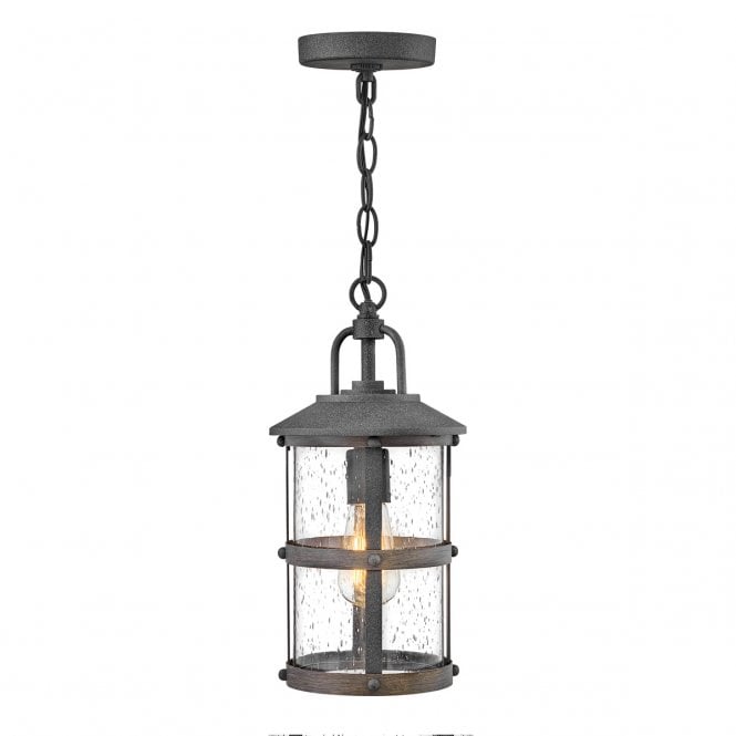 LAKEHOUSE Small Chain Lantern in Aged Zinc with Seeded Glass