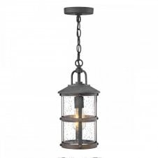 LAKEHOUSE Small Chain Lantern in Aged Zinc with Seeded Glass