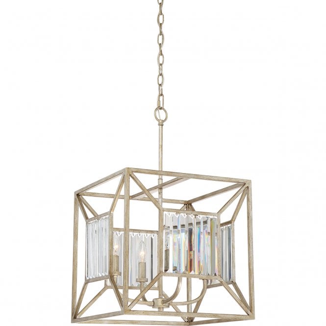 LAKESIDE 4 Light Cube Ceiling Lantern Vintage Gold with Baguette Cut Glass