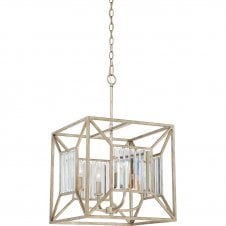 4 Light Cube Ceiling Lantern Vintage Gold with Baguette Cut Glass